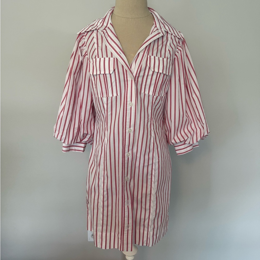 Ganni Red and White Striped Shirt Dress